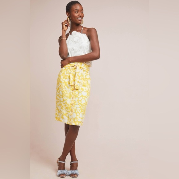 Anthropologie 52 Conversations Colloquial Yellow Button Front Pencil Skirt Sz 12 - Picture 4 of 9